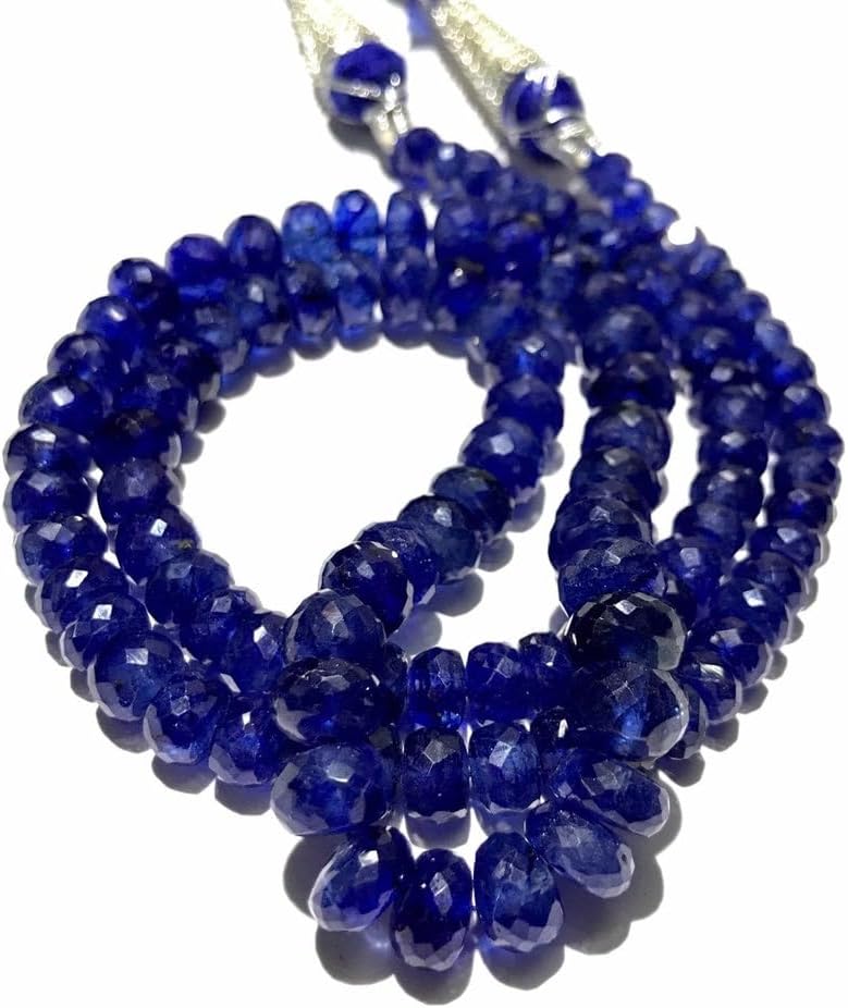 Natural Blue Sapphire roundelle facated Beads 5-8 MM 19 inch Long String Jewelry Making Gemstone Beads for Necklace Bracelet