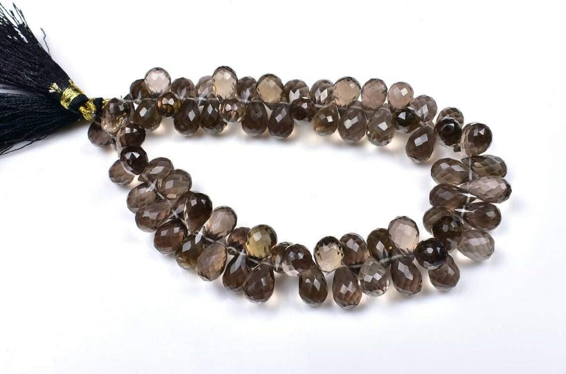 Natural Gemstone Smoky Quartz Faceted Tear Drop Beads for Jewelry Making|Faceted Briolette Beads |Briolette Earring|Briolette Gemstone Necklace|Semi Precious Loose Beads|Top drilled Beads 7x5mm