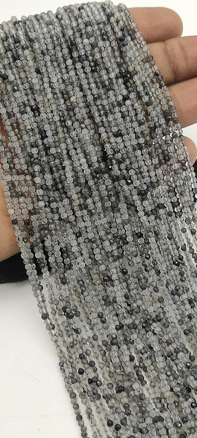 Hanumat Gems Lot of 10 Strands Natural Black Rutile Micro Cut Faceted Rondelle Beads,Rutile Faceted Beads,Rutile Rondelle Bead,Rutile Micro Cut Bead,2-2.5MM Beads,13 Inches Strand.