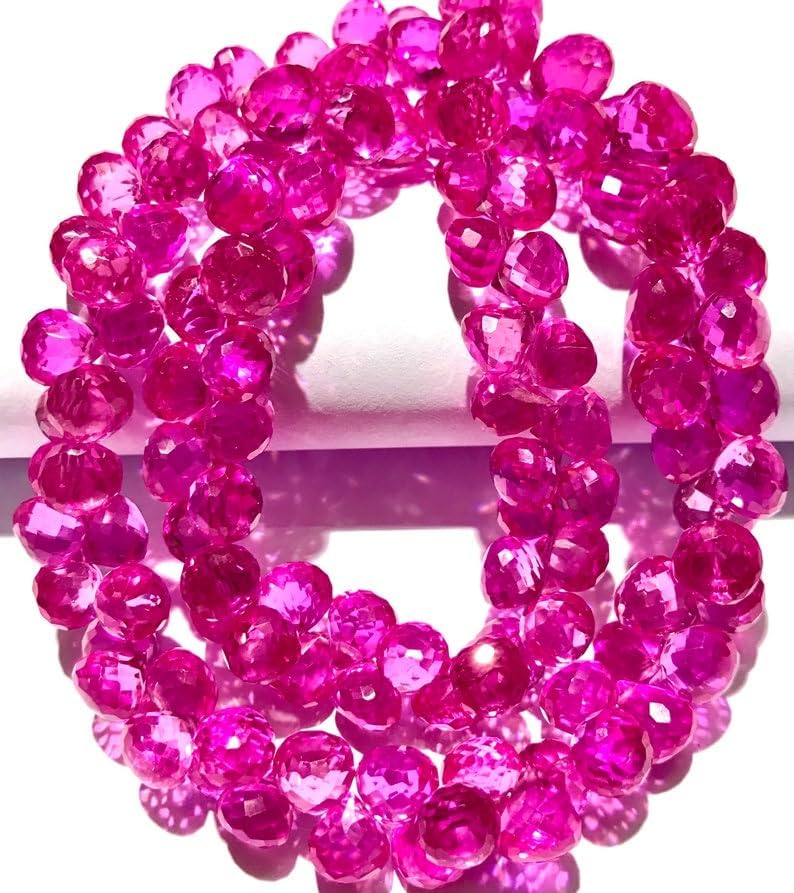 Natural Pink Sapphire Onion facated Beads 7-8 MM 18 inch Long String Jewelry Making Gemstone Beads for Necklace Bracelet