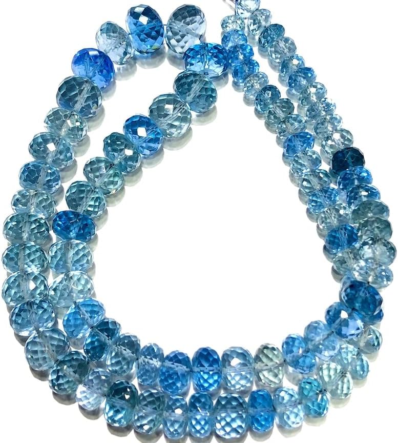 Natural Aquamarine Corundum rondelle Smooth Beads 6.5x10mm 17 inch Long String Jewelry Making Gemstone Beads for Necklace Bracelet