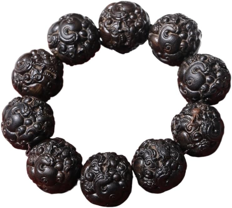 Daraqan Agarwood 25mm*10 Beads Single-Circle Rosary Wood Carving Pendant