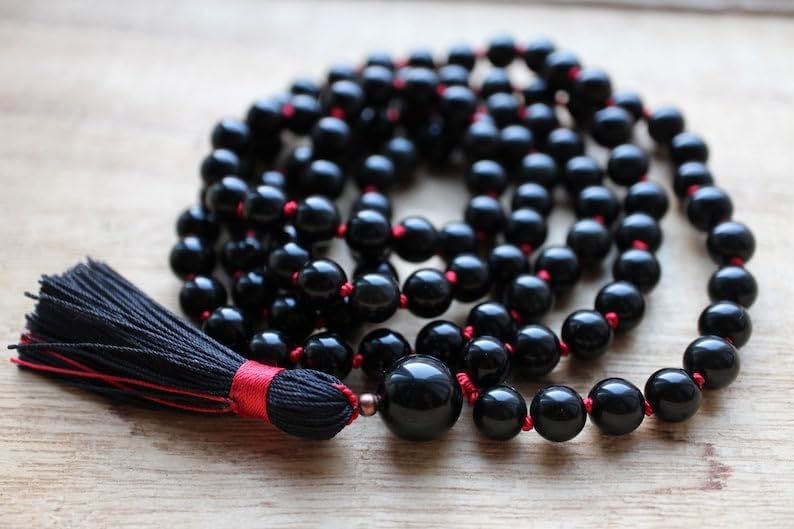 Natural Sheen Obsidian 8mm 108 Mala Beads, Spiritual, Meditation Beads, Reiki, Japa Mala, Buddhist Prayer Beads, Yoga Bracelet, healing beads LKMALA-RRGU-2932