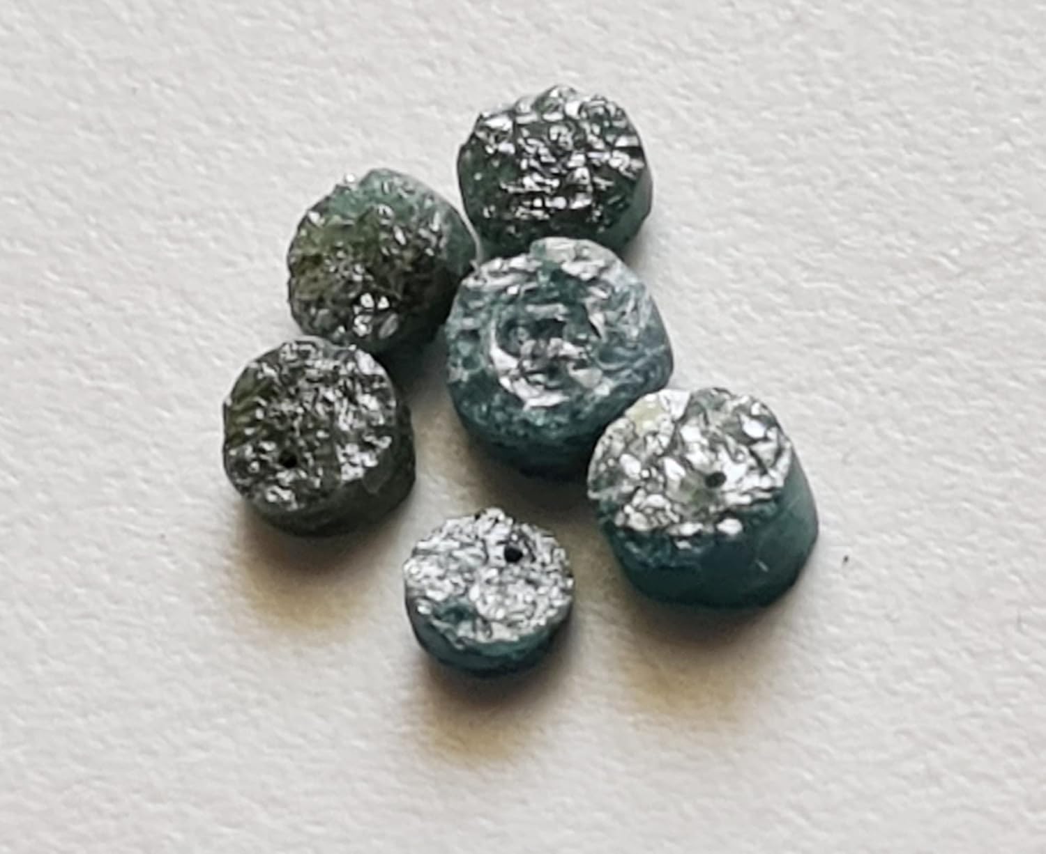 4.8-6mm Blue Button Shaped Raw Diamonds, Front Top Drilled Raw Diamond Button Beads, Blue Tyre Rough Uncut Diamond(1Pc to 5Pc Option)-PPD941, 4.8-6 MM Approx.