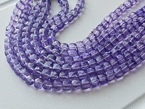 1 Strand Natural Crystal Quartz, Coated Crystal Bead, Faceted Box Cube, Amethyst Color, 7mm 8
