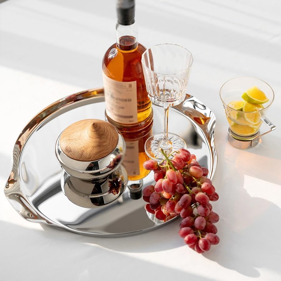 Foodtray Stainless Steel Western Food Tray Light Luxury Round Wine Cup Dessert Model Room Decoration Storage Dining Serving(Medium)