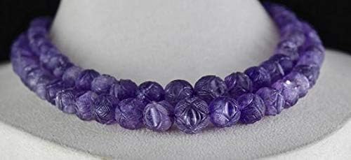 Beads Gemstone 2 Line Natural Amethyst Carved Round Beads 18 INCHES 15 MM to 8 MM Code-MVG-46359
