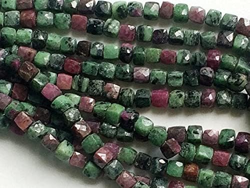 1 Strand Natural Ruby Zoisite Faceted Cube Beads, 6.5-7mm Ruby Zoisite Box Beads, Ruby Zoisite Necklace, 8 Inch