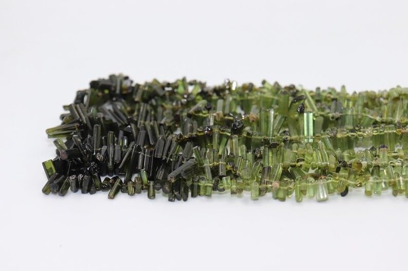 Green Tourmaline Side Drill Sticks Beads Tourmaline Smooth Beads 3 * 6 mm Green Tourmaline Sticks Shape Beads Green Tourmaline Fancy Shape Beads for Making Jwelery