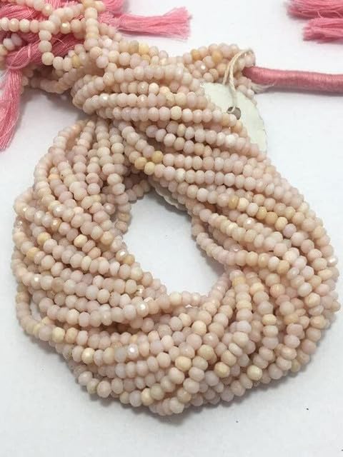 Natural Pink Opal Micro Faceted Rondelle Beads, 3.5mm to 4mm, 13 inches lot of 5 Strands Chik-STRD- 92968