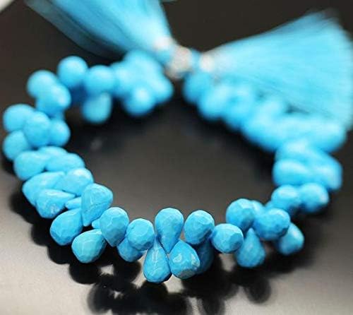Blue Turquoise Faceted Tear Drop Briolette Gemstone Loose Craft Beads Strand 8 Inch Long 10mm 9mm Code-HIGH-956