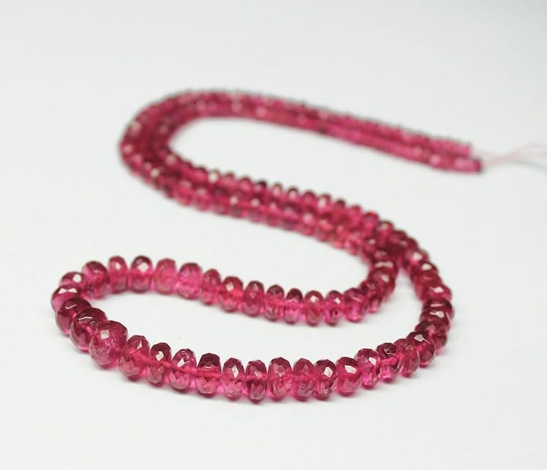 13 inch Strand of Natural gem Pink Rubelite Tourmaline, 3-6mm Rondelle Faceted Beads for DIY Jewelry Making. | Beads_06369