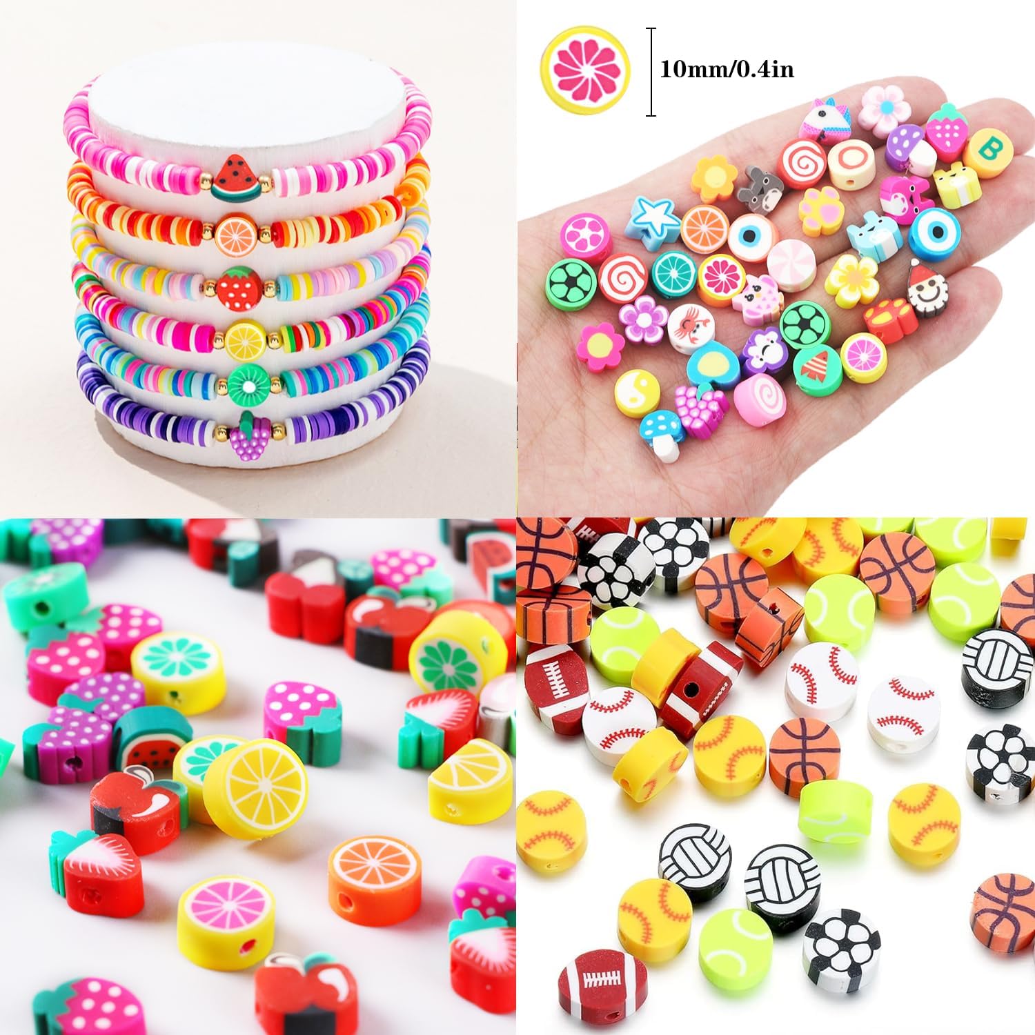 Christmas Gift Set,10000PCS Polymer Clay Beads Bracelet Making kit, Cute Fun Beads Fruit Flower Animal Cake Butterfly Heart Beads Charms for Jewelry Making DIY Accessories for Children Girls