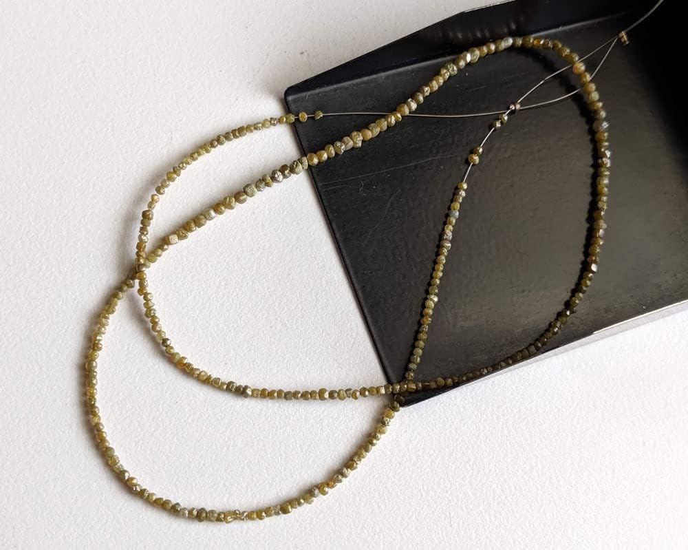 1.5-2.5mm Raw Green Diamond Beads, Natural Rough Yellow Green Round Diamond Beads, Uncut Diamond (4IN To 16IN Options) - PPD401, 1.5-2.5 MM Approx.