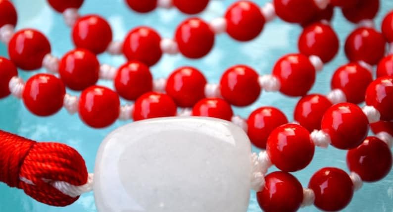 Natural Red Coral Moonstone 6mm 108 Mala Beads, Spiritual, Meditation Beads, Reiki, Japa Mala, Buddhist Prayer Beads, Yoga Bracelet, healing beads