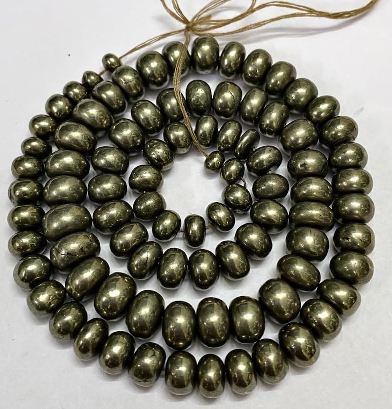 Natural Pyrite rondelle soomth Beads 6x8mm 18 inch Long String Jewelry Making Gemstone Beads for Necklace Bracelet