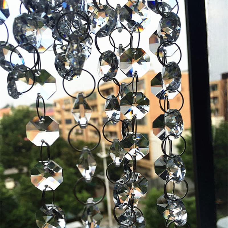 Hanging Crystals Prisms 14mm Clear Octagon K9 Crystal Beads Connected with 11mm Rings for Wedding Cake Decorative Crystal Garland/Strand, 20M/lot Hangings Crystals for Decoration