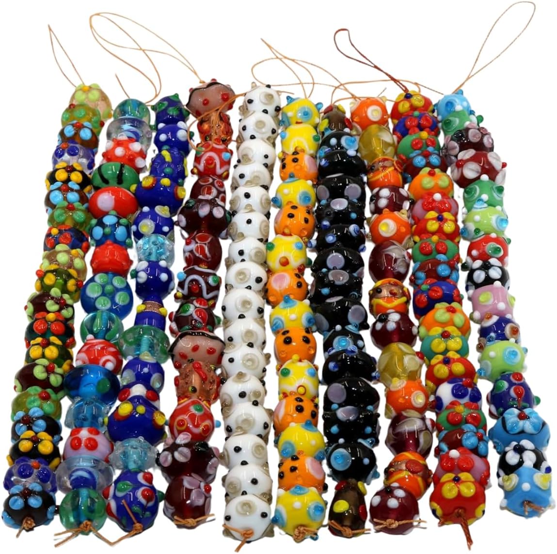 Handcrafted Multicolor Lampwork Glass Beads | Mixed Style Beads with Dotted Artistic Designs | Available in 25 Strands | Assorted Beads for Jewelry Making & DIY Crafts.