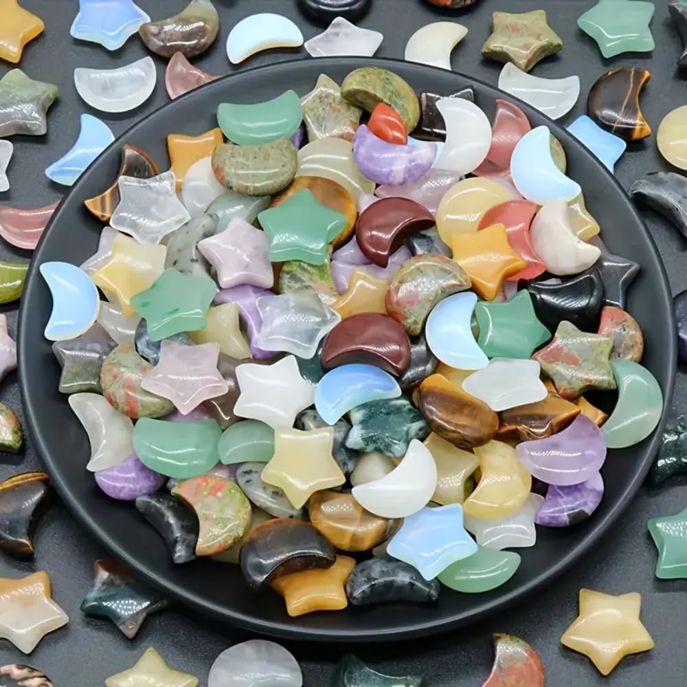 Crystal Moon and Star Beads, Mixed Colors, Gemstone Charms for Jewelry Making (400)