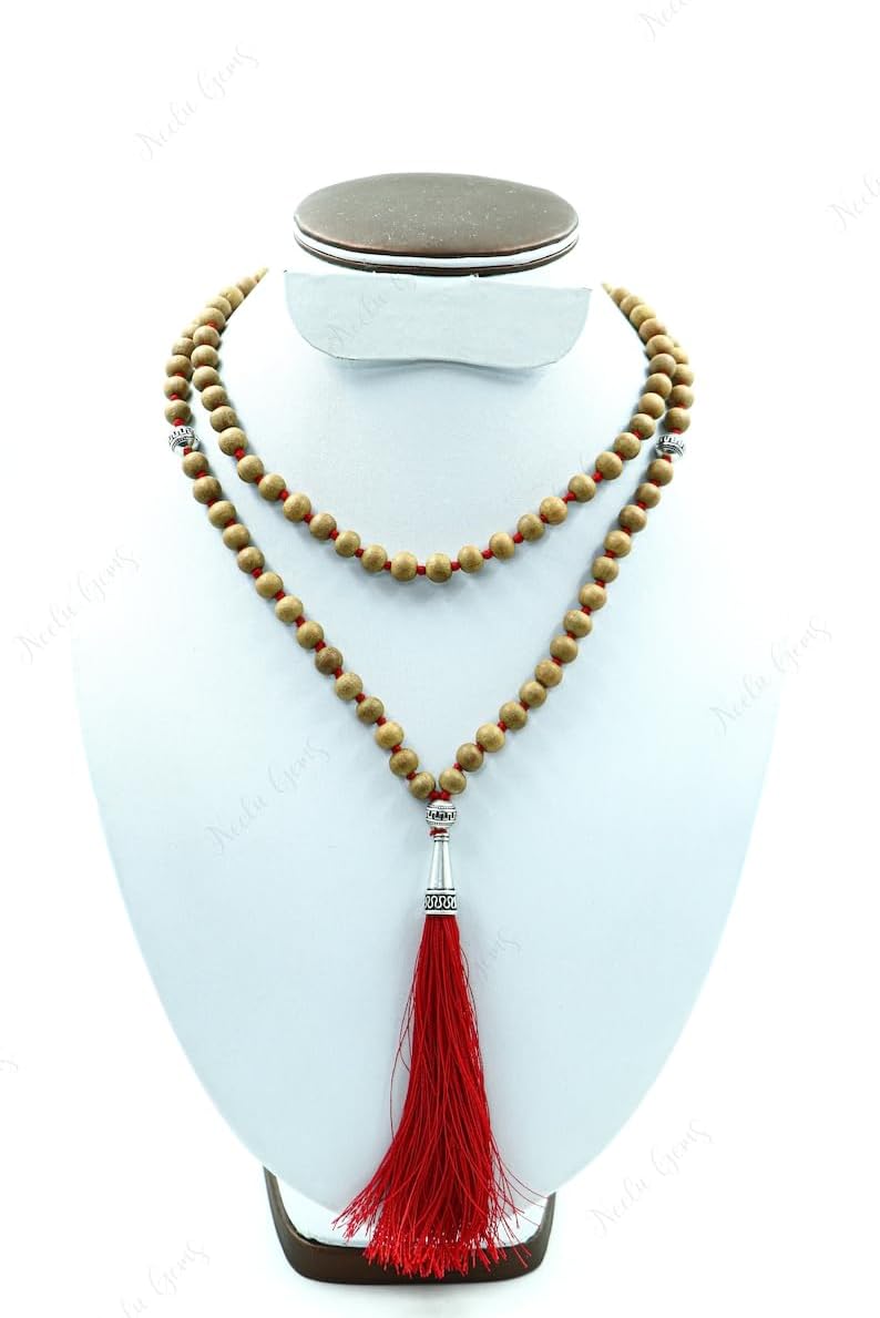 Natural Sandalwood 8mm 108 Mala Beads, Spiritual, Meditation Beads, Reiki, Japa Mala, Buddhist Prayer Beads, Yoga Bracelet, healing beads LKMALA-RRGU-2767
