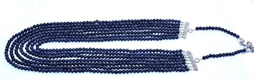 Natural Blue Sapphire 4 mm Round Beads 7 Strand 1 Necklace 25 inches