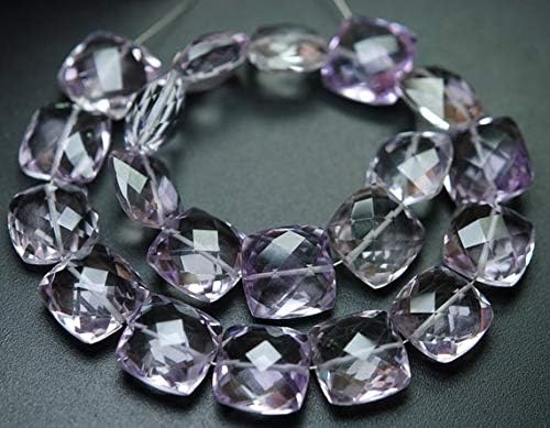 8 Inch Strand,17 Beads,Finest Quality,Natural Pink Amethyst Faceted Cushion Shape,12mm Long Code-HIGH-62977
