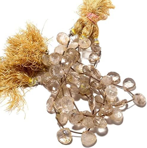 Golden Rutilated Quartz Heart Briolette Beads, Gold Rutile Quartz Briolette Beads, 13mm to 14mm 8