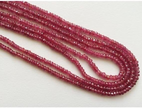 BEADS GEMSTONE 1 Strand Natural Ruby Faceted Beads, Genuine Ruby Necklace, Glass Filled Ruby, 2.75mm to 4mm 14 Inch Long L ong Code-HIGH-16061