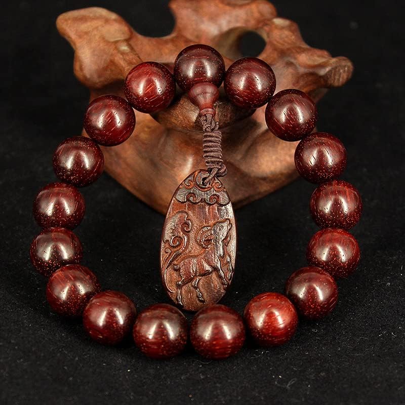 Mascot Wooden Crafts Wood Carving Art Wood Decoration Artwork 印度小叶紫檀12mm手串打磨带金星佛珠加生肖挂坠款式可选(小叶紫檀12mm加生肖挂坠)