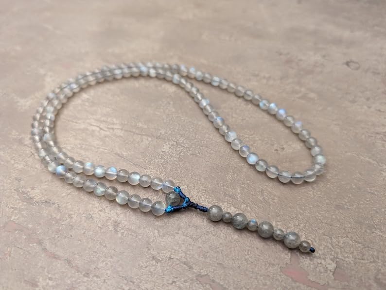 Natural Labradorite 6mm 108 Mala Beads, Spiritual, Meditation Beads, Reiki, Japa Mala, Buddhist Prayer Beads, Yoga Bracelet, healing beads LKMALA-RRGU-150