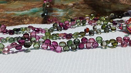 Natural Tourmaline Beads, Multi Color Tourmaline Faceted Briolette Beads, Genuine Tourmaline Beads, Pink, Green, Black, Blue, Yellow, 9