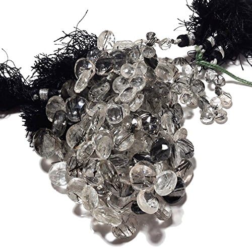 13 inch natural beads strand of 14-7mm faceted heart rutilated quartz gemstone briolletes beads for DIY jewelry - necklace, bracelet, earring, ring.