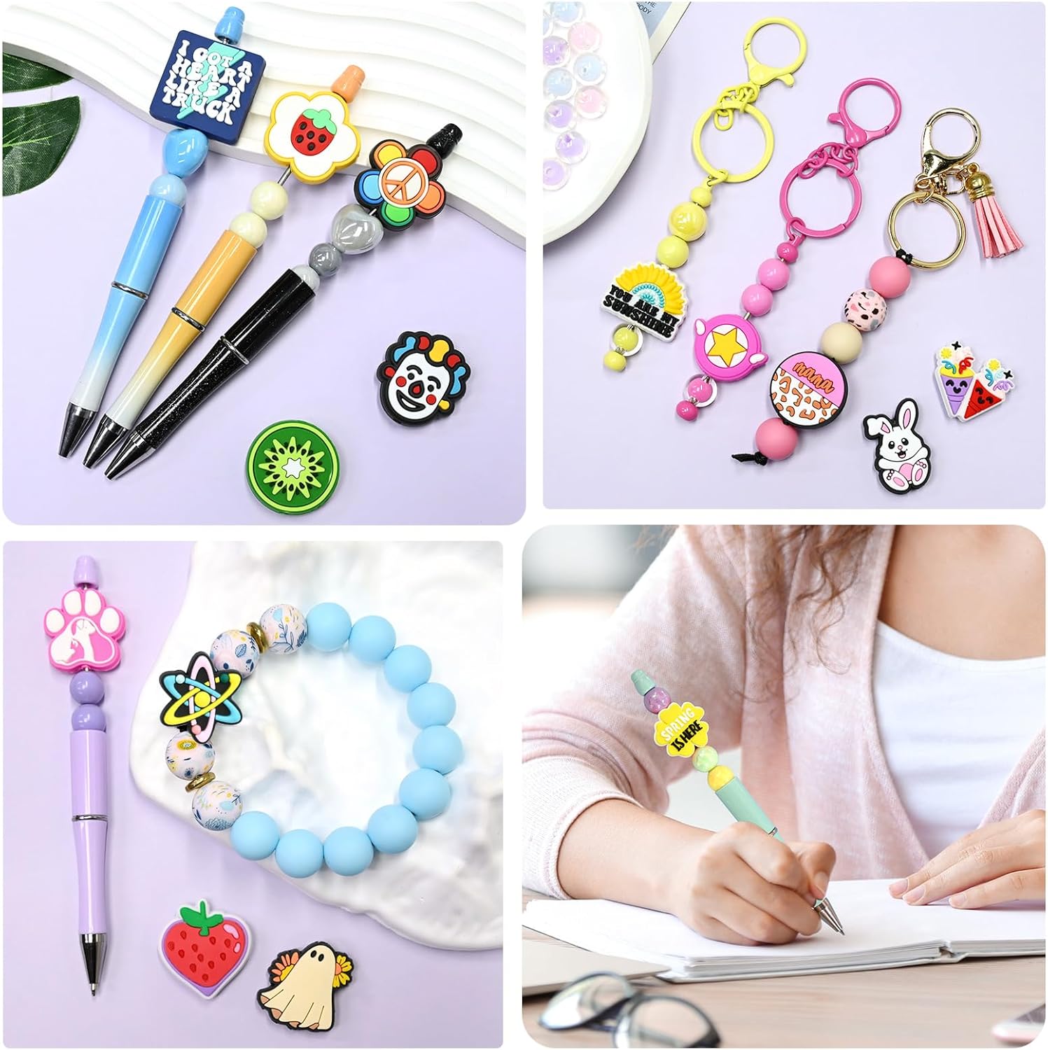 400Pcs Silicone Focal Beads Bulk, Different Random Mix Collections Focal Charms Beads for Pens Keychains DIY Jewelry Making