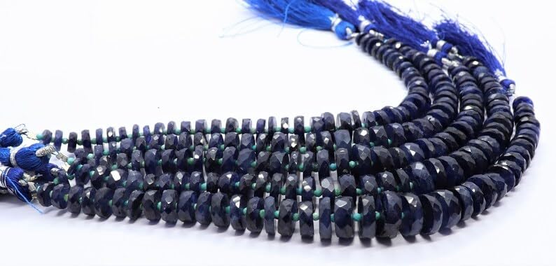 13 inch Strand of Natural gem Blue Sapphire, 7-10mm rondelle Faceted Beads for DIY Jewelry Making. | Beads_01935