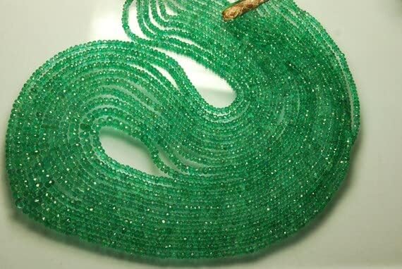 BEADS GEMSTONE 18 STRANDS PRECIOUS EMERALD, AAA Quality, Super Finest, Natural Zambia Emerald Faceted Rondelles size 3.5-6MM LENGTH : 22-16 INCHES Code-HIGH-3979