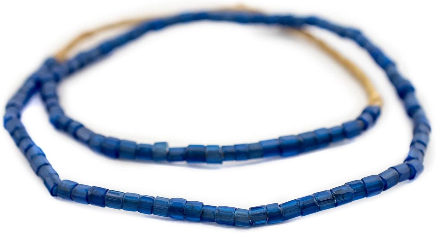 The Bead Chest Old Faceted Russian Blue Glass Trade Beads 5mm Ghana African Large Hole 24 Inch Strand Handmade