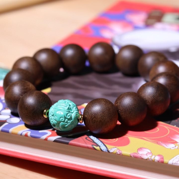 Brunei Agarwood with Ceramic Turquoise Dragon Beads 15mm Fragrant and Cool DIY