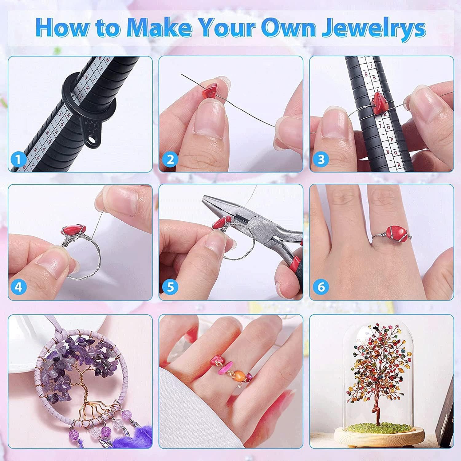 Irregular Chips Stone Beads Natural Gemstone Beads Kit with Earring Hooks Spacer Beads Pendants Charms Jump Rings for DIY Jewelry Necklace Bracelet Earring Making for All People