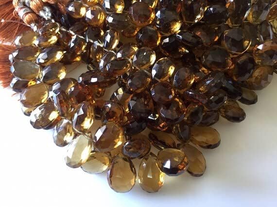 Natural AAA Lemon Quartz Faceted Pear Shaped Briolette Beads, 10x14mm to 7x11mm Beer Quartz Beads, 9 Inch Full Strand