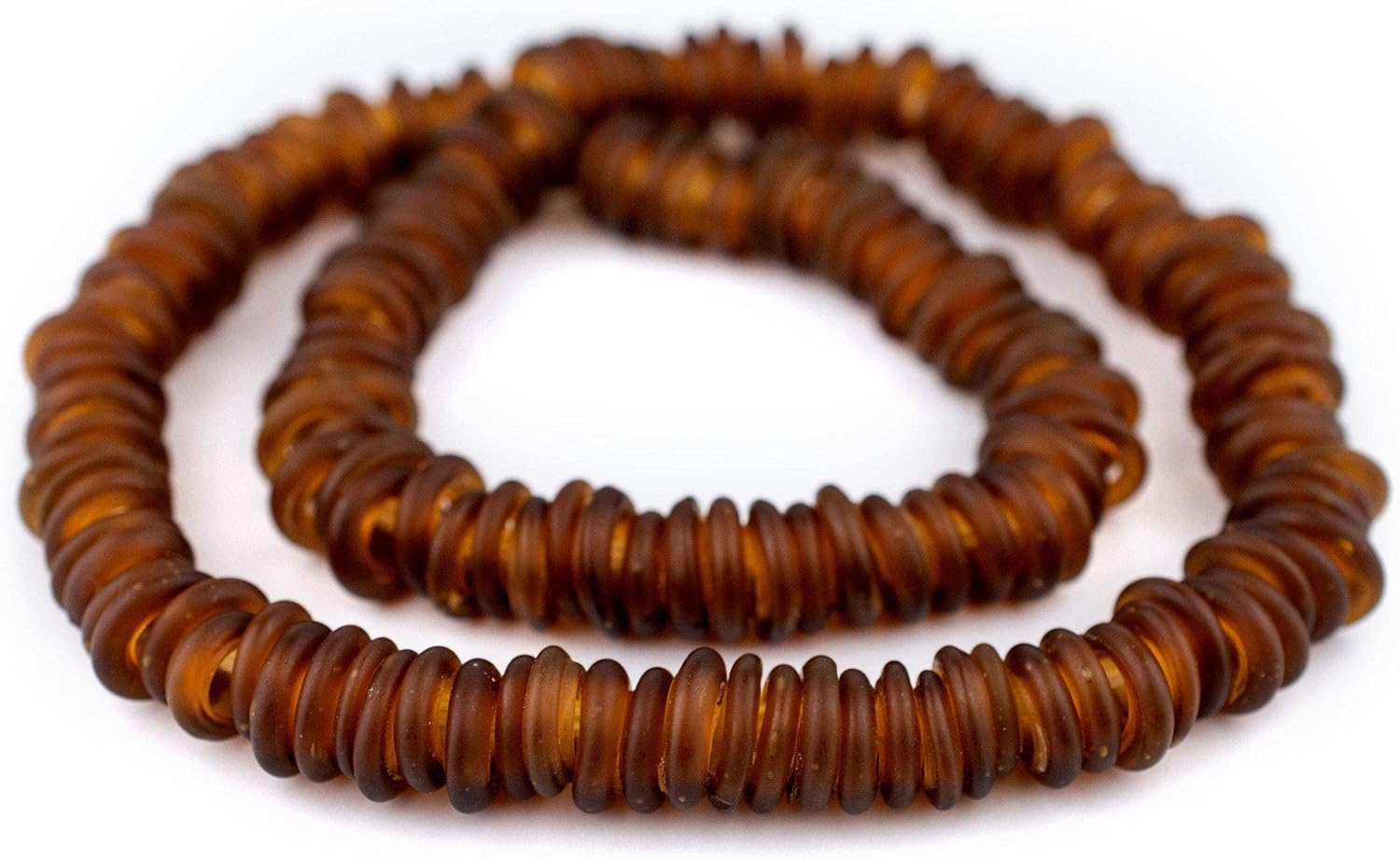 The Bead Chest Amber Annular Wound Dogon Beads 14mm West Africa African Brown Ring Glass Large Hole 24 Inch Strand Handmade