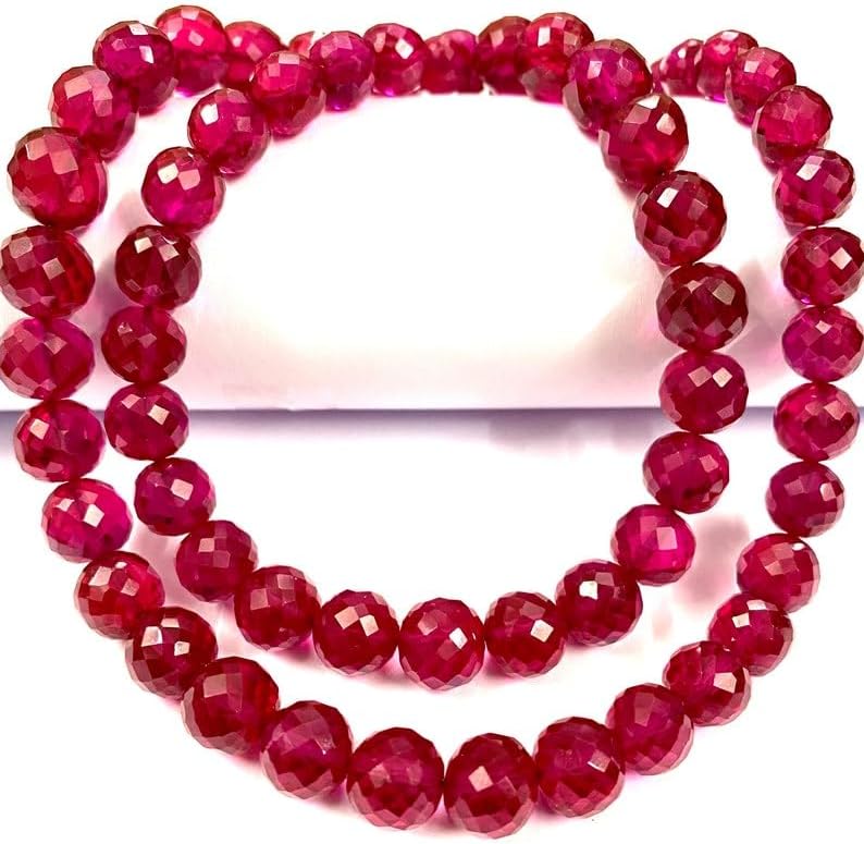 Natural Ruby Corundum Round Faceted Beads 6X9MM 18 inch Long String Jewelry Making Gemstone Beads for Necklace Bracelet