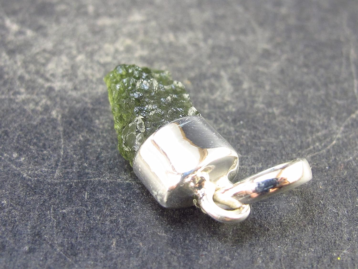 Moldavite Tektite Silver Pendant From Czech Republic - 1.1