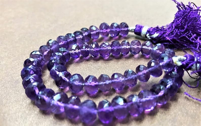 Natural Amethyst rondelle Smooth Beads 7MM 10 inch Long String Jewelry Making Gemstone Beads for Necklace Bracelet