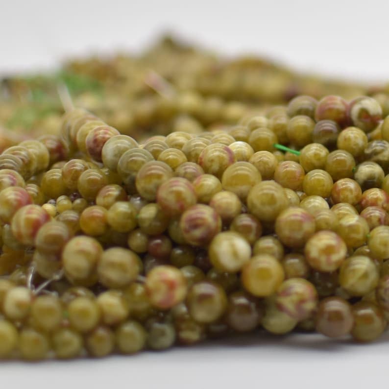 13 inch Strand of Natural gem Olive red Serpentine, 10mm Round Smooth Beads for DIY Jewelry Making. | Beads_05877