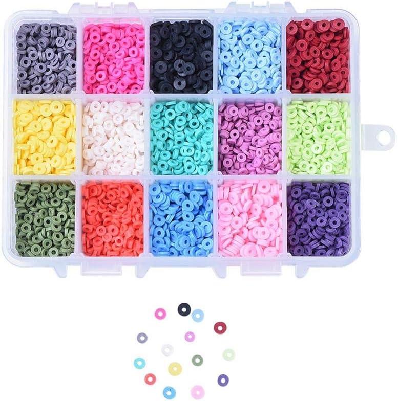 nt 1box 15 Colors 4mm Environmental Handmade Polymer Clay Beads Disc/Flat Round Heishi Bead for Women Necklace Jewelry Craft Making D121