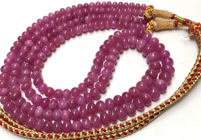 Natural Pink Sapphire(Certified) roundelle Smooth Beads 6-8MM 18 inch Long String Jewelry Making Gemstone Beads for Necklace Bracelet