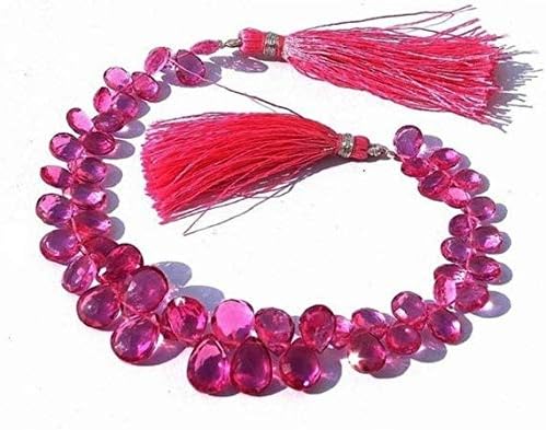 13 inch natural beads strand of 9x6-12x8mm faceted pear rubelite pink quartz gemstone briolletes beads for DIY jewelry - necklace, bracelet, earring, ring.