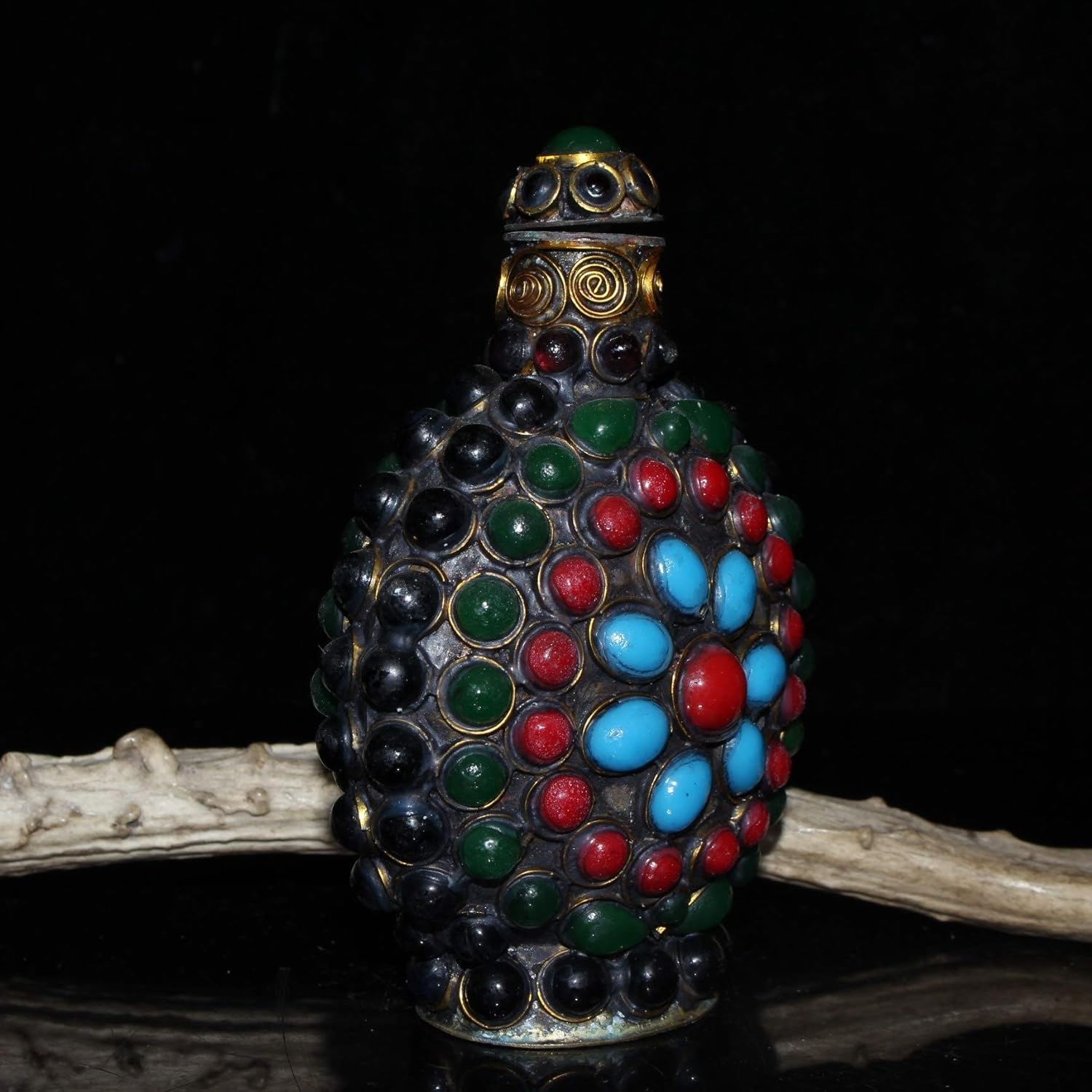 Fashion158 Antique Miscellaneous Copper Beads inlaid Round Snuff Bottle home Decoration Ornaments