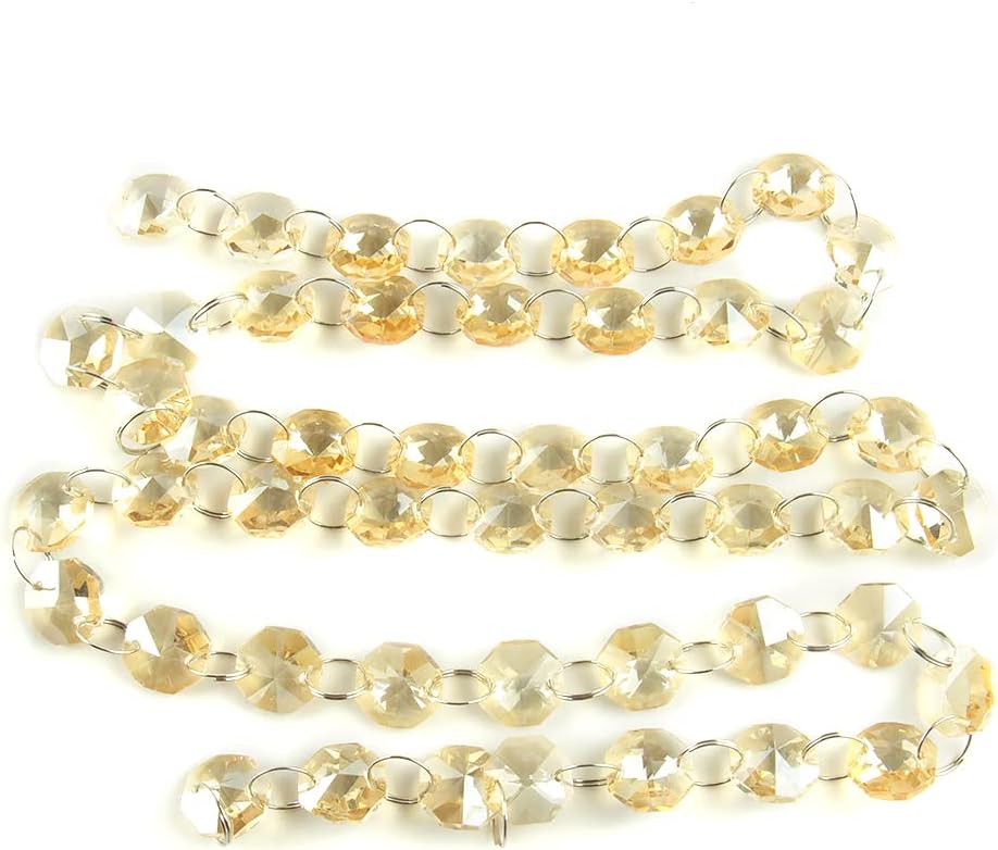 14mm 5m/50m Gold Champagne Octagon Beads With Gold/Silver Metal Rings Glass Garland Strand Chains - (Color: Silver Rings/Size: 50 Meters)