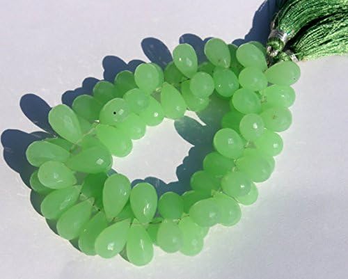 13 inch natural beads strand of 12x8-14x9mm faceted teardrop seafoam green chalcedony gemstone briolletes beads for DIY jewelry - necklace, bracelet, earring, ring.